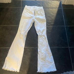 YMI white flared ripped jeans